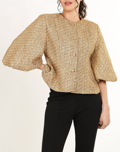 Gold Tweed Puff Sleeve Jacket