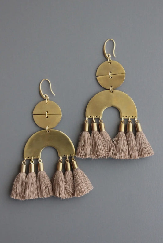 Pair of brass and cotton tassel earrings