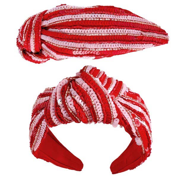 Red and Pink Sequin Striped Knotted Headband