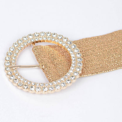 Rhinestone Stretch Belt with Crystal Buckle - Gold & Silver