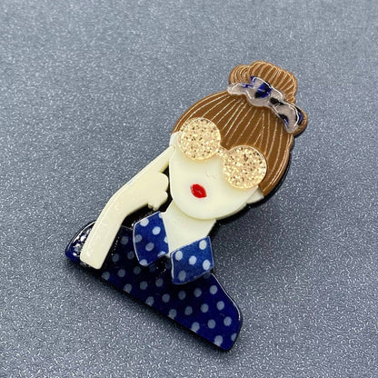 Girl Wearing Blue Shirt Acrylic Brooch
