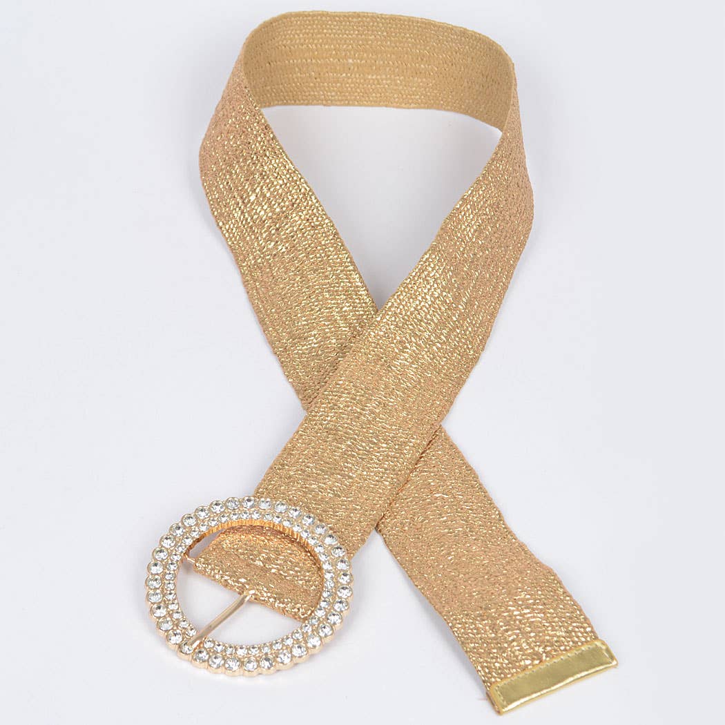 Rhinestone Stretch Belt with Crystal Buckle - Gold & Silver