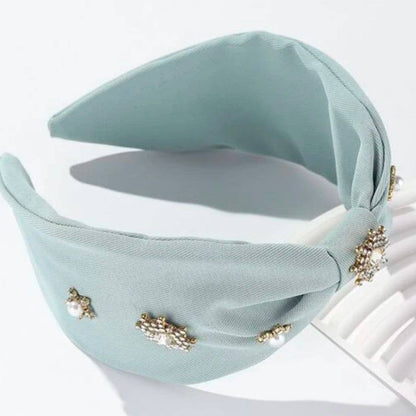 light blue headband with pearl and crystal embellishment