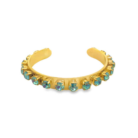 brass cuff with blue crystals
