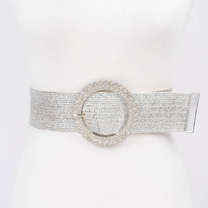 Rhinestone Stretch Belt with Crystal Buckle - Gold & Silver