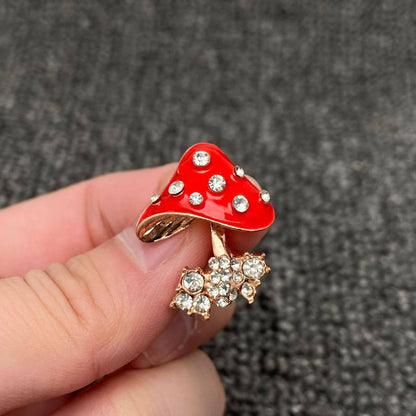 Rhinestone Red Enamel Mushroom