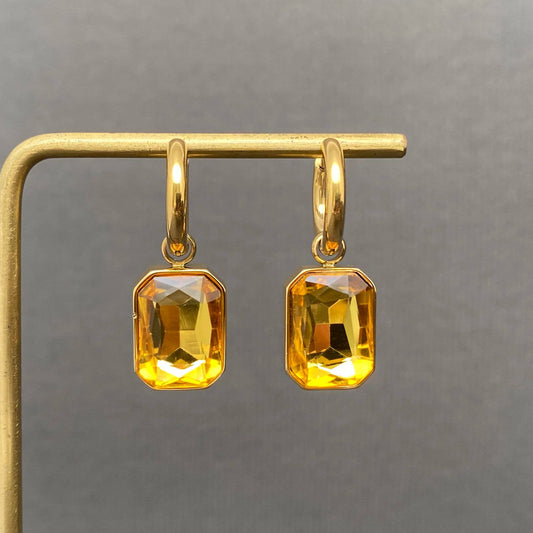 Square Zircon 18K Gold Plated S.Steel Huggie Earrings - FGS: Yellow