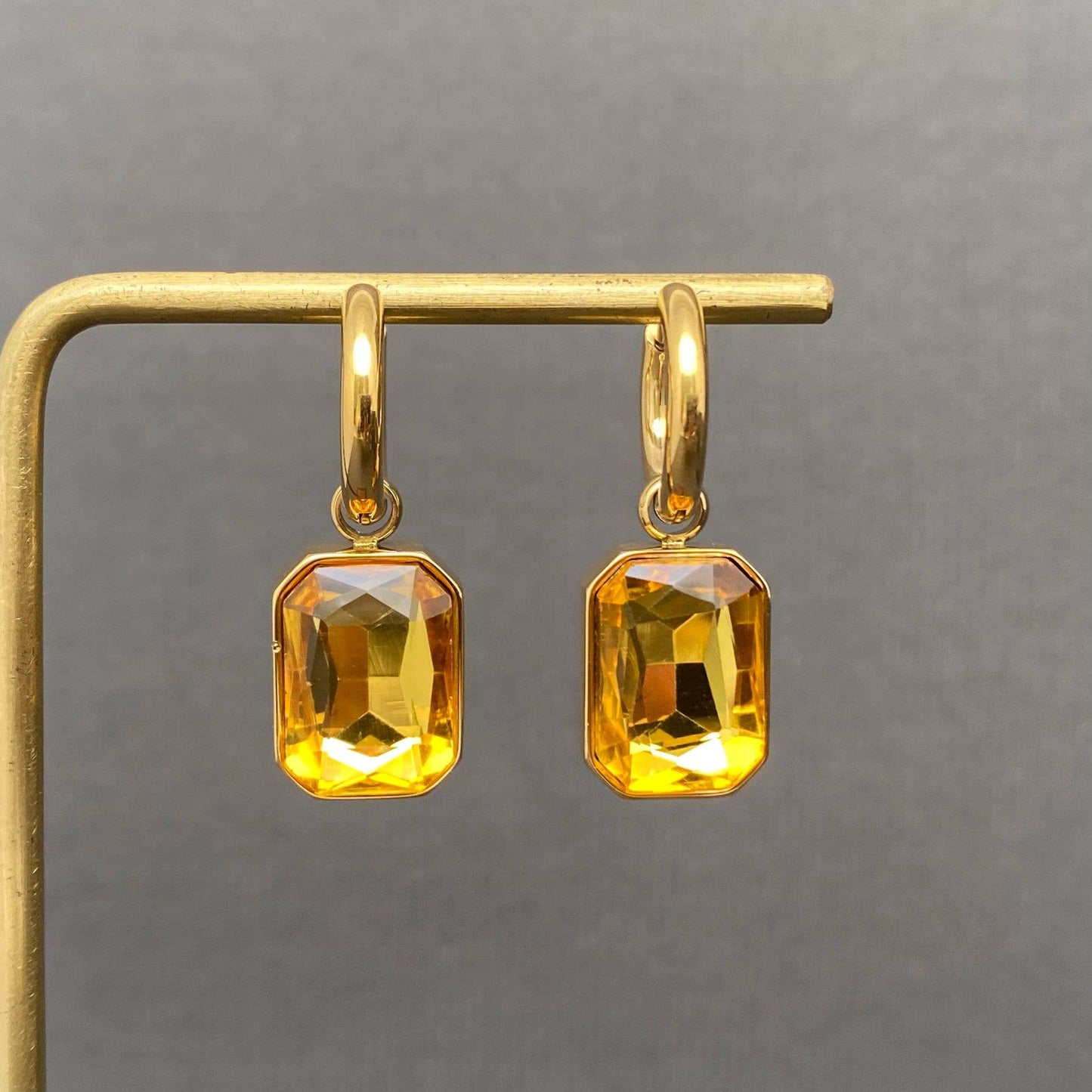 Square Zircon 18K Gold Plated S.Steel Huggie Earrings - FGS: Green