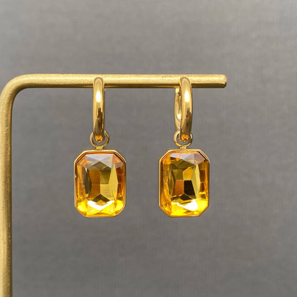 Square Zircon 18K Gold Plated S.Steel Huggie Earrings - FGS: Green