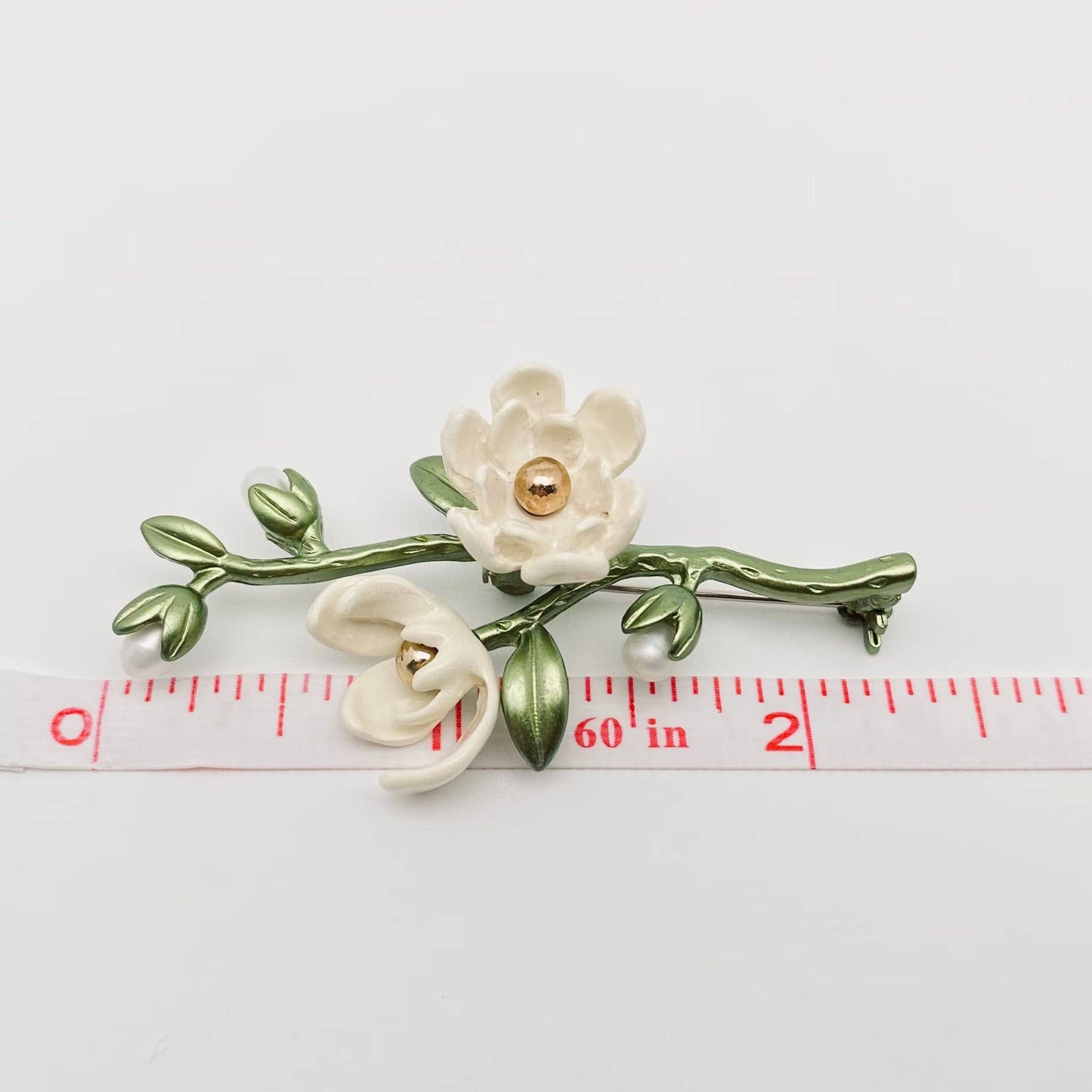 Enamel White Magnolia Brooch