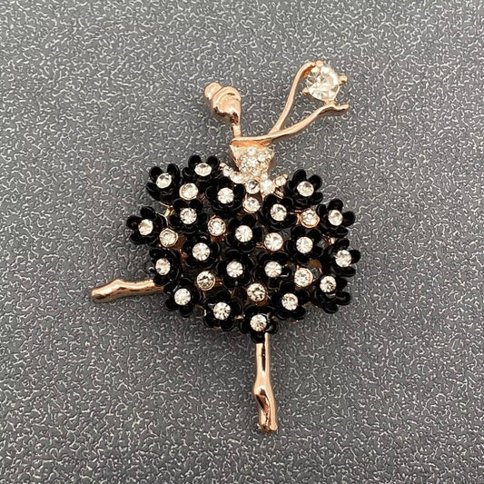 Elegant Ballet Girl Brooch: Black