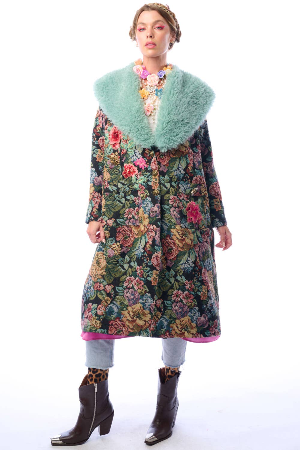 Isabel Coat: Black Floral Jacquard / L
