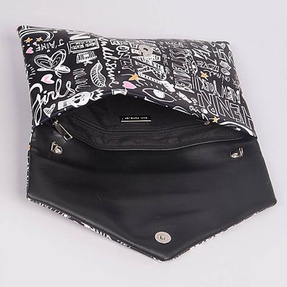 Graffiti Printed Envelope Clutch with Chain