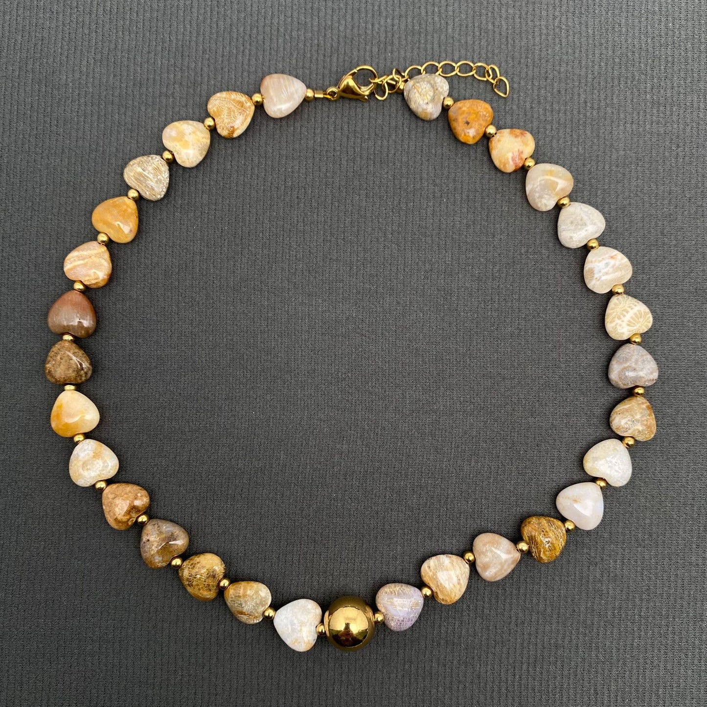 Heart Agate 18K Golden S.Steel Bead Necklace - FGS/CS