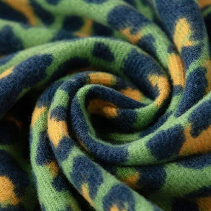 up close detail of green leopard print scarf
