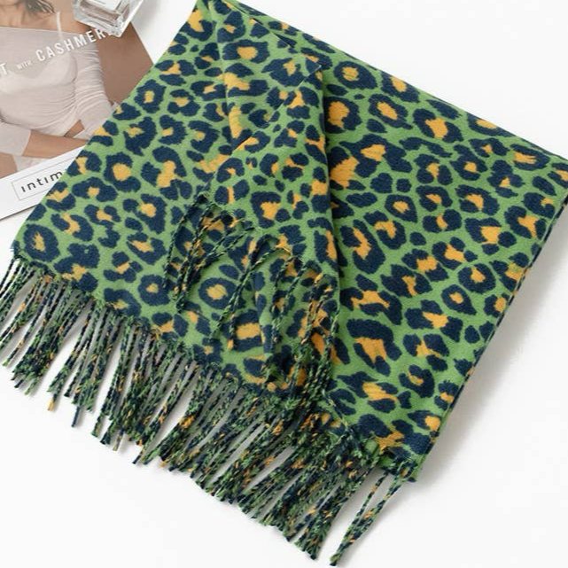 green leopard print scarf