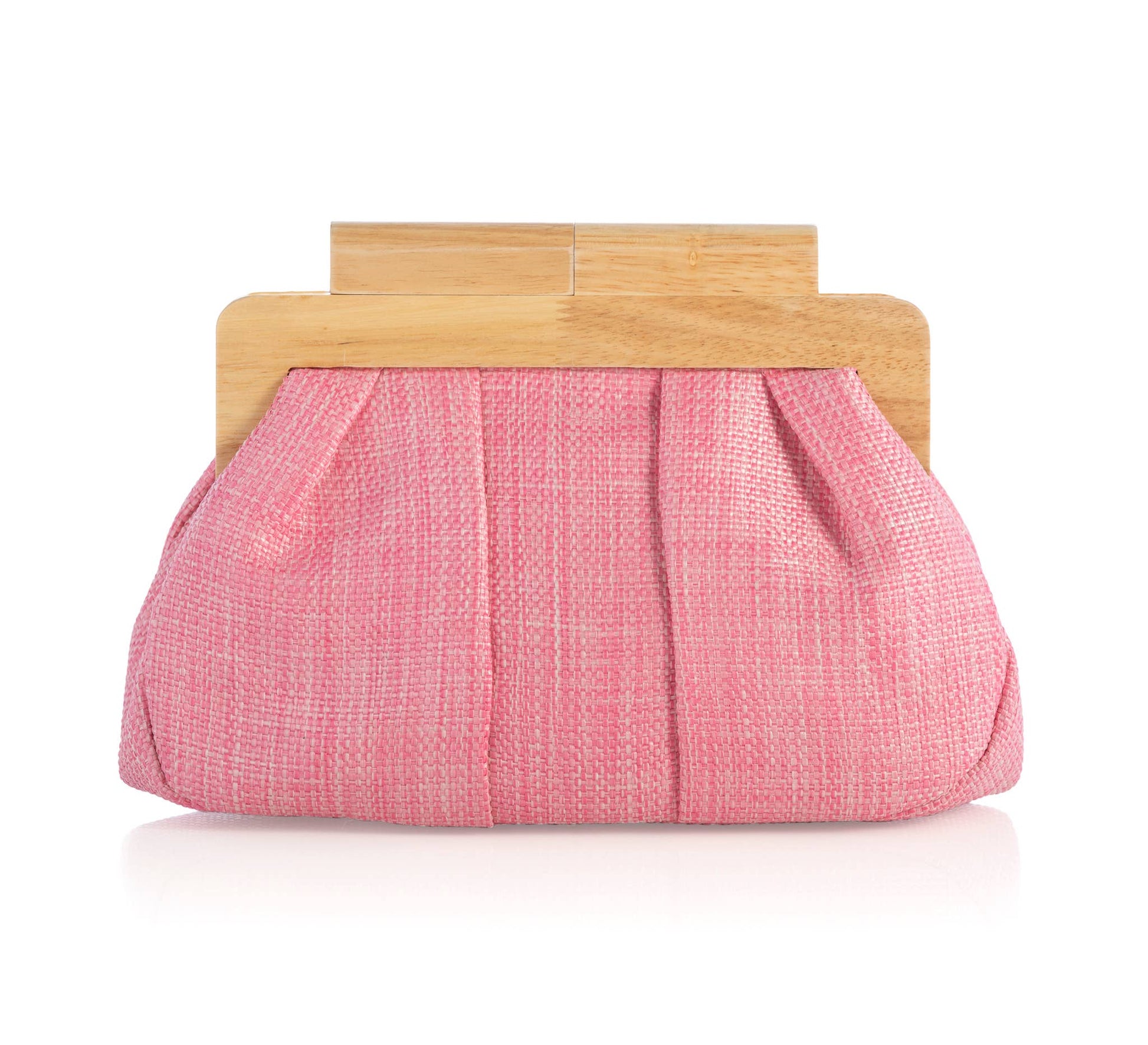 Pink fabric wood frame clutch purse