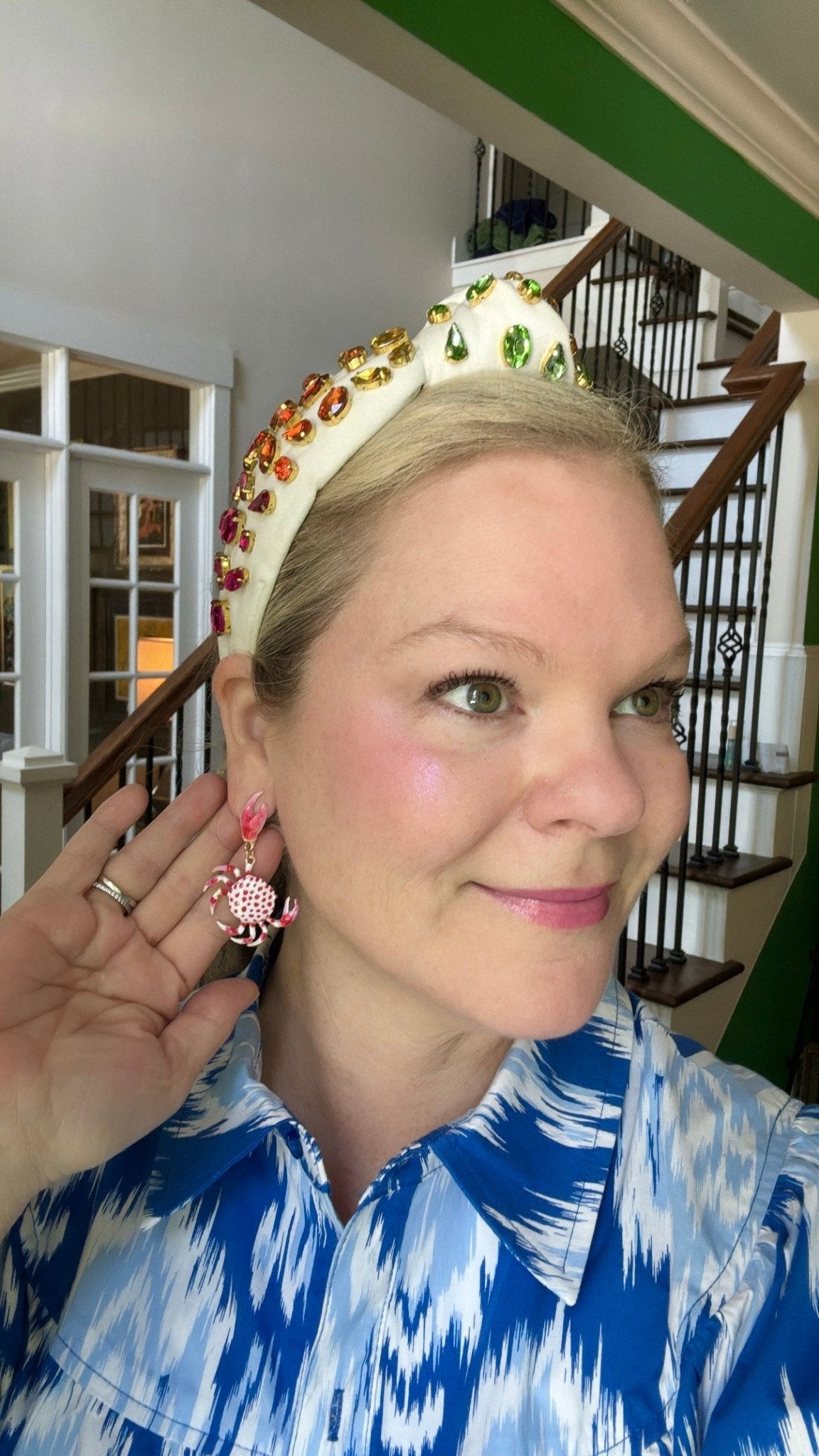 Pink Crab Enamel Dangle Earrings
