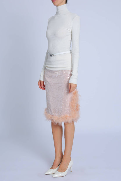 Sequined Midi Skirt With Feather Detail