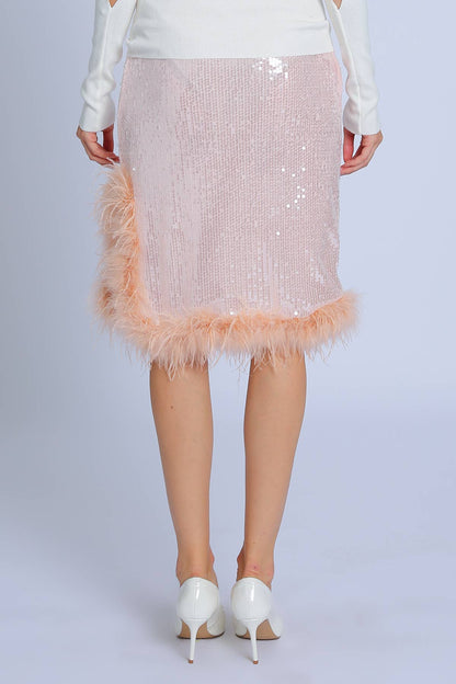 Sequined Midi Skirt With Feather Detail