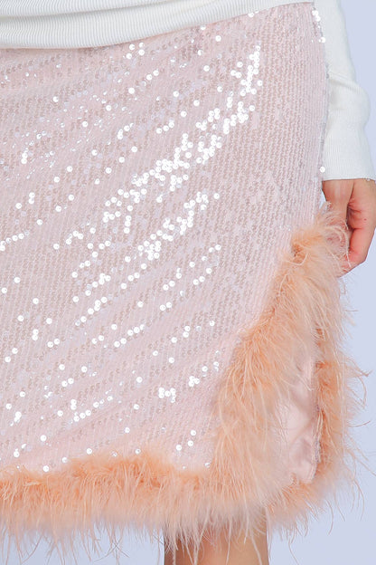 Sequined Midi Skirt With Feather Detail