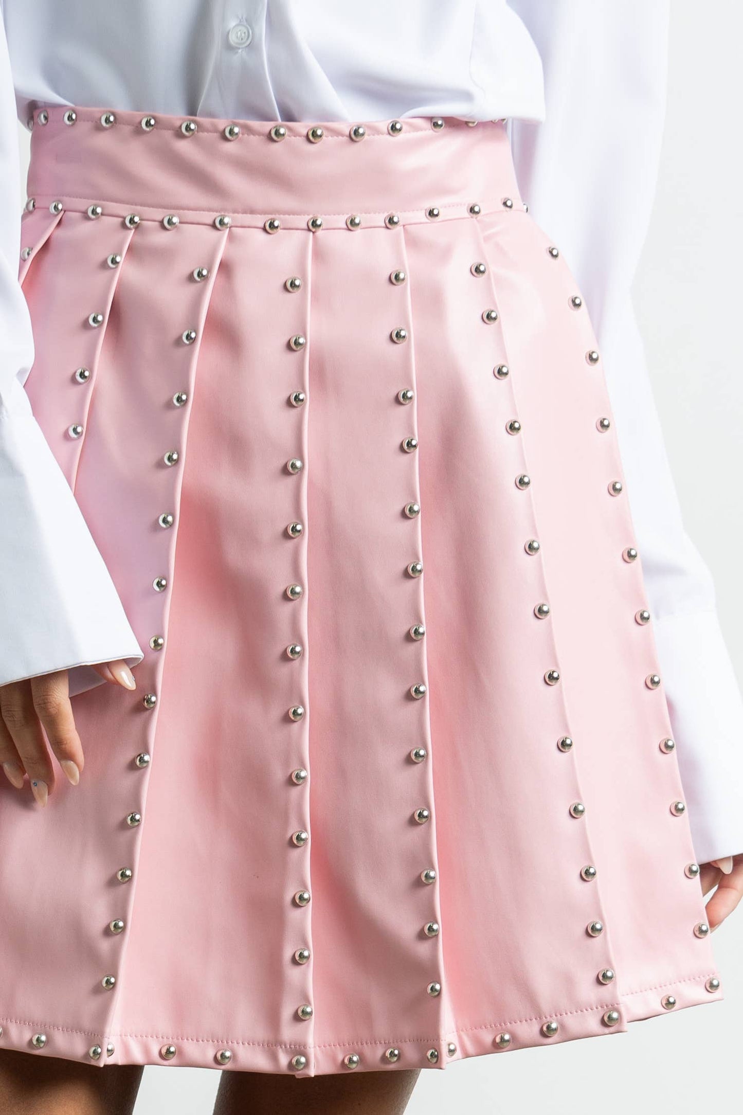 Pink Pleated Vegan Leather Skirt