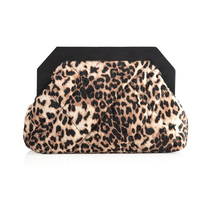 Leopard print clutch with black wood frame