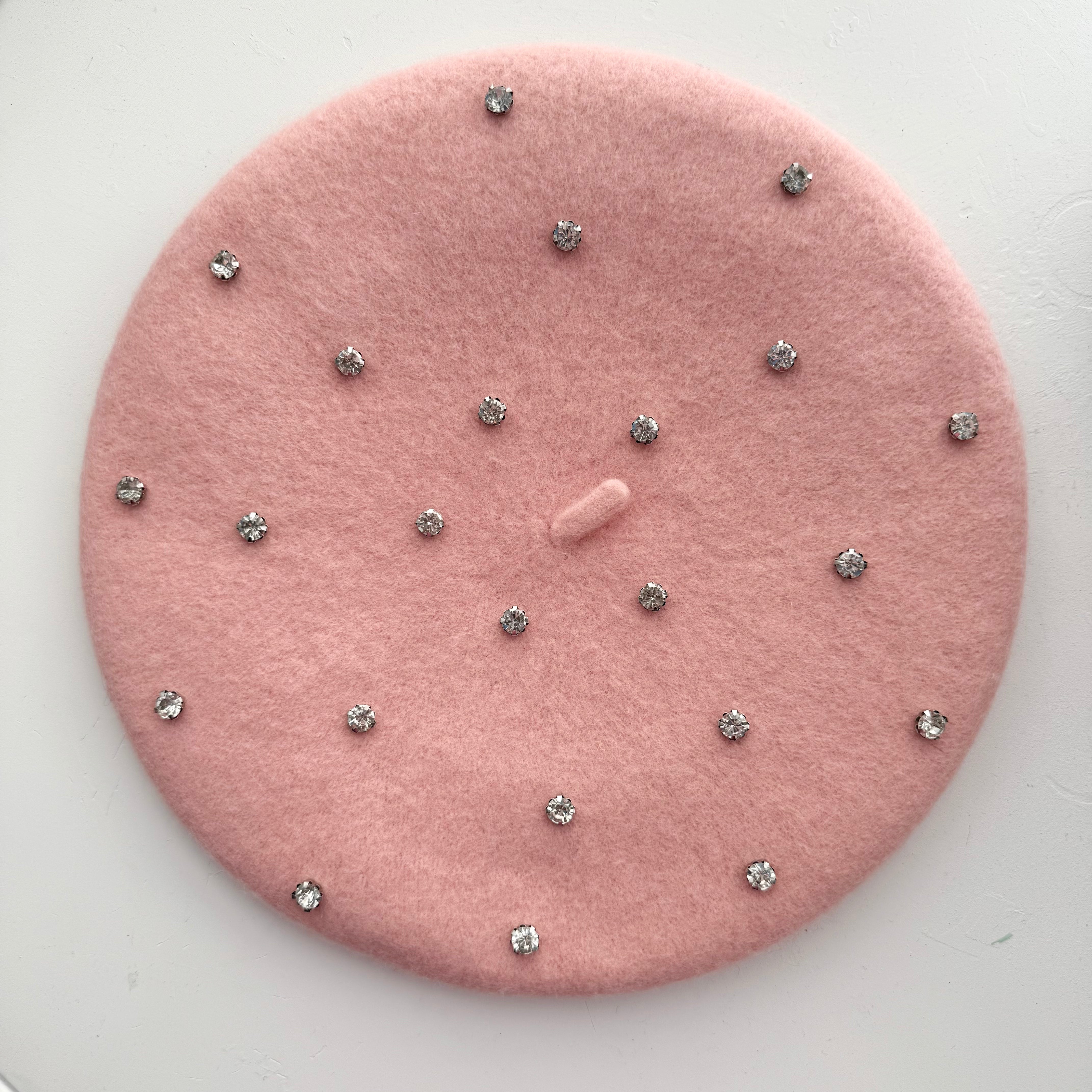 Light pink rhinestone studded beret from JuJu Loves