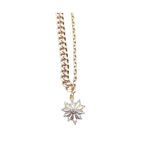 White enamel spike heart charm necklace on chunky gold chain