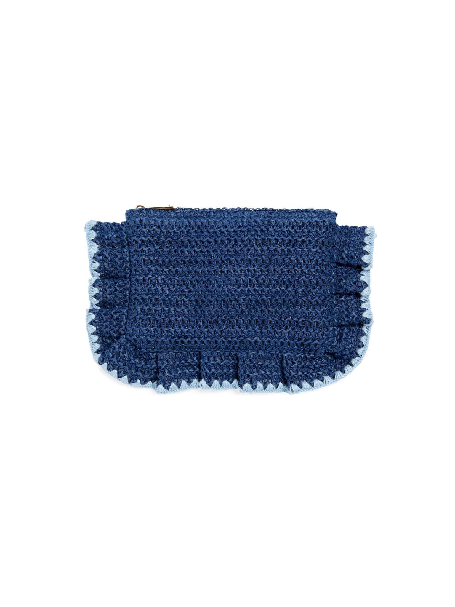 Blue textured pouch on a white background